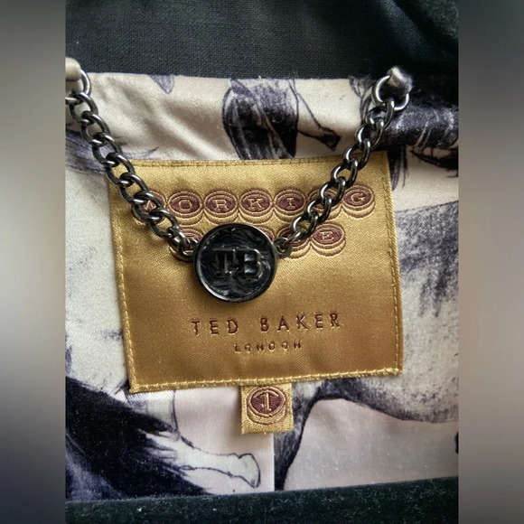 Ted Baker London Black fitted tailored one button wool blend blazer  Sz 1 - Picture 7 of 12